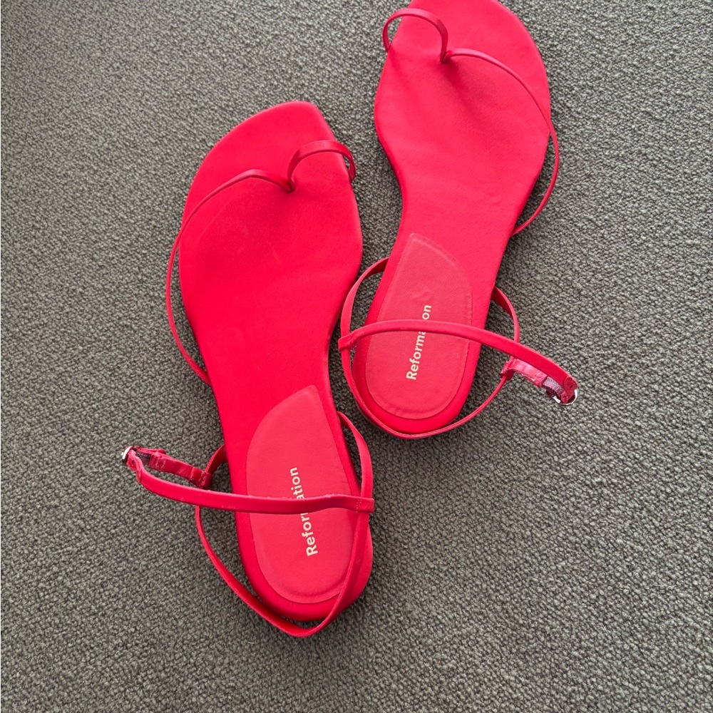 Reformation Vibrant Red Minimalist Strappy Sandals